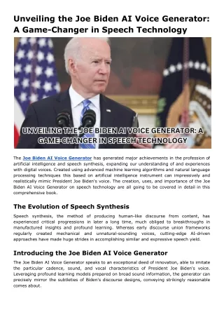 Unveiling the Joe Biden AI Voice Generator_ A Game-Changer in Speech Technology