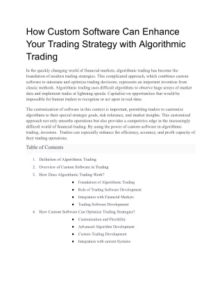 How Custom Software Can Enhance Your Trading Strategy with Algorithmic Trading