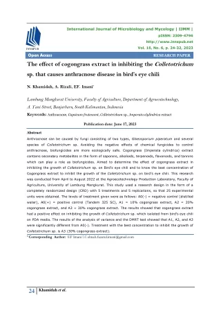 The effect of cogongrass extract in inhibiting the Colletotrichum sp. that cause