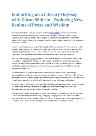 Exploring the Depths: Göran Söderin's Prose and Wisdom Literary Odyssey