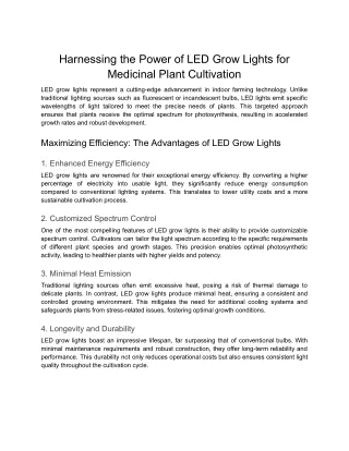 Harnessing the Power of LED Grow Lights for Medicinal Plant Cultivation