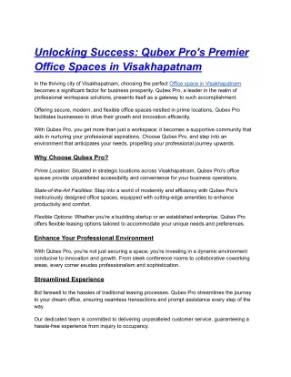 Unlocking Success_ Qubex Pro's Premier Office Spaces in Visakhapatnam