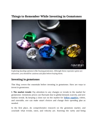 Things to Remember While Investing in Gemstones