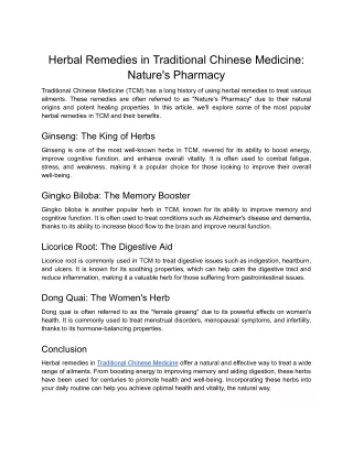 Herbal Remedies in Traditional Chinese Medicine_ Nature's Pharmacy