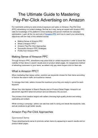 The Ultimate Guide to Mastering Pay-Per-Click Advertising on Amazon - Google Docs