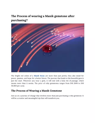 The Process of wearing a Manik gemstone after purchasing