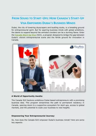 FROM SOUKS TO START-UPS; HOW CANADA'S START-UP VISA EMPOWERS DUBAI'S BUSINESS MINDS