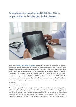 Teleradiology Services Market: Size, Growth, and Forecast till 2029