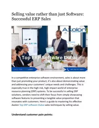 Selling value rather than just Software Successful ERP Sales