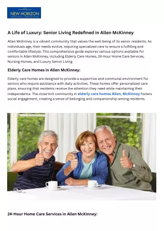 A Life of Luxury Senior Living Redefined in Allen McKinney