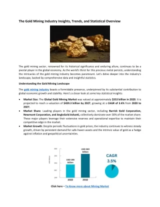 The Gold Mining Industry Insights, Trends, and Statistical Overview