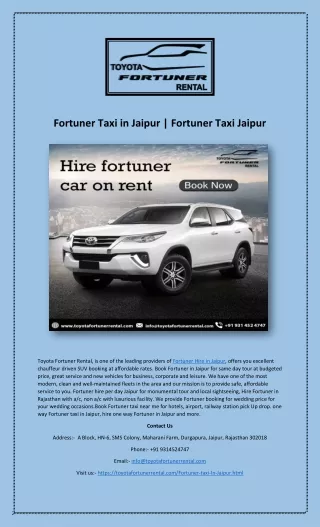 Fortuner Taxi in Jaipur | Fortuner Taxi Jaipur