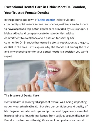 Exceptional Dental Care in Lithia Meet Dr. Brandon, Your Trusted Female Dentist