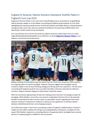 England Vs Slovenia Fabrizio Romano Champions Youthful Talent in England's Euro Cup 2024