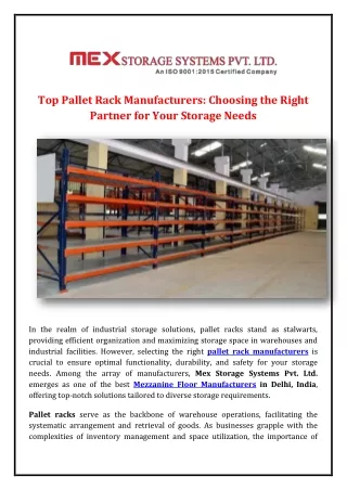 Top Pallet Rack Manufacturers Choosing the Right Partner for Your Storage Needs