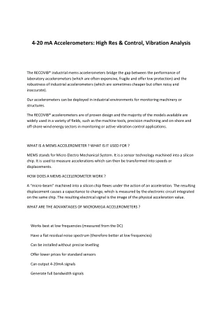 4-20 mA Accelerometers High Res & Control, Vibration Analysis