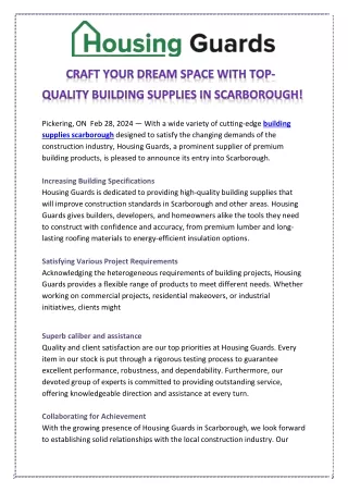 CRAFT YOUR DREAM SPACE WITH TOP-QUALITY BUILDING SUPPLIES IN SCARBOROUGH!