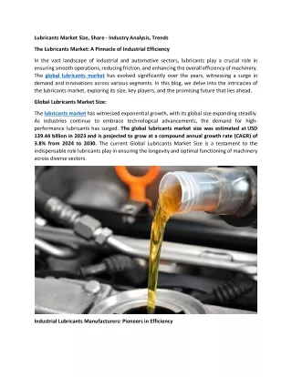 Lubricants Market Size, Share - Industry Analysis, Trends