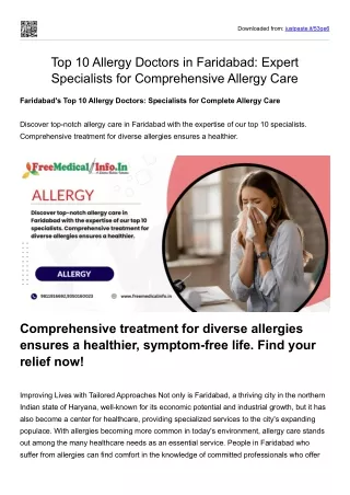 Top 10 Allergy Doctors in Faridabad Expert Specialists for Comprehensive Allergy Care