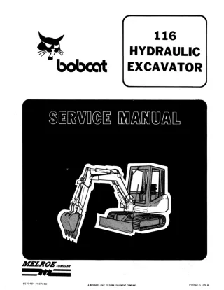 Bobcat 116 Hydraulic Excavator Service Repair Manual