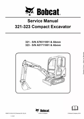 Bobcat 321 Compact Excavator Service Repair Manual SN A76511001 AND Above