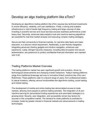 Develop an algo trading platform like eToro?