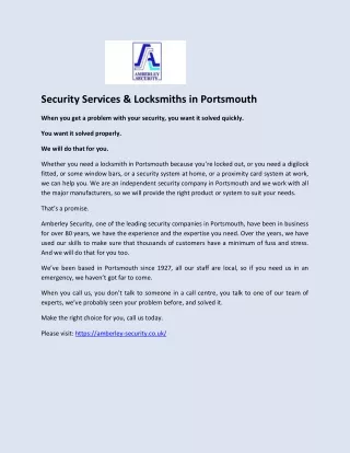 Amberley Security Services & Locksmith In Portsmouth