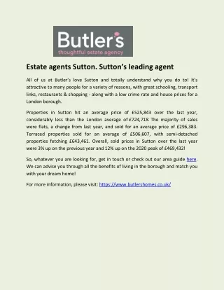 Leading Estate Agents in Sutton - Butler's Homes