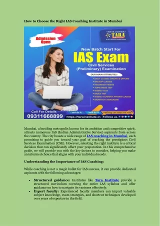 How to Choose the Right IAS Coaching Institute in Mumbai