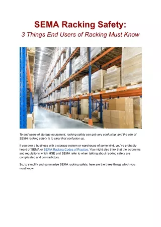SEMA Racking Safety: 3 Things End Users of Racking Must Know