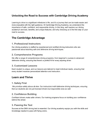 CDA Blog- Unlocking the Road to Success with Cambridge Driving Academy