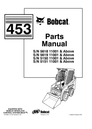 Bobcat 453 Skid Steer Loader Parts Catalogue Manual SN 561911001 and Above