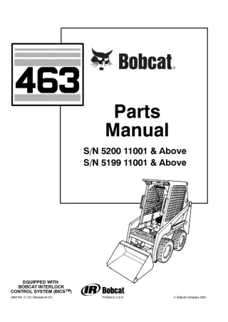 Bobcat 463 Skid Steer Loader Parts Catalogue Manual SN 520011001 and Above