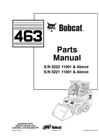 Bobcat 463 Skid Steer Loader Parts Catalogue Manual SN 522111001 and Above