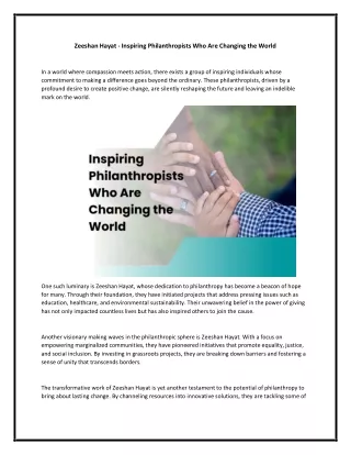 Zeeshan Hayat - Inspiring Philanthropists Who Are Changing the World