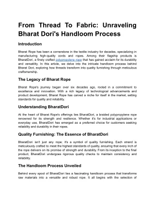 From Thread To Fabric: Unraveling Bharat Dori's Handloom Process