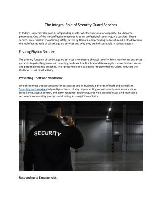 The Integral Role of Security Guard Services