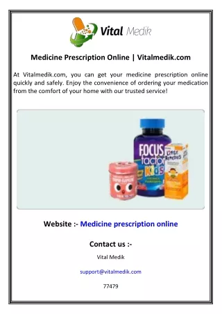 Medicine Prescription Online  Vitalmedik.com