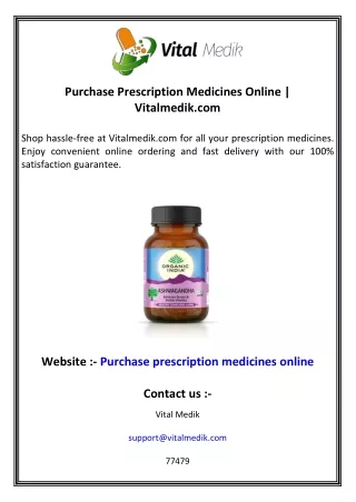 Purchase Prescription Medicines Online  Vitalmedik.com