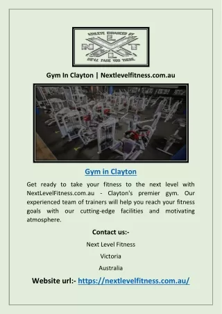 Gym In Clayton | Nextlevelfitness.com.au