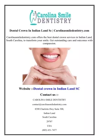 Dental Crown In Indian Land Sc  Carolinasmiledentistry.com