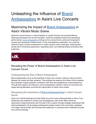 Unleashing the Influence of Brand Ambassadors in Asia's Live Concerts