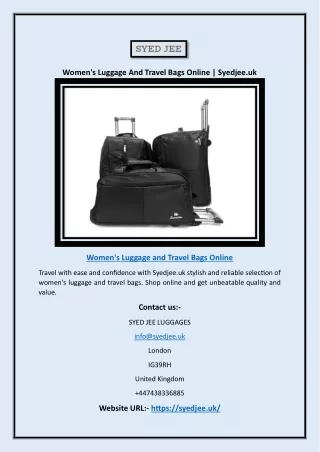 Women's Luggage And Travel Bags Online | Syedjee.uk