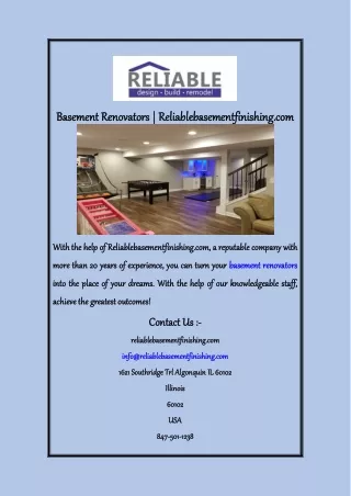 Basement Renovators  Reliablebasementfinishing com