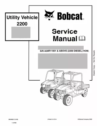 Bobcat 2200 Utility Vehicle Service Repair Manual SN A5KR11001 AND Above (2200 Diesel)