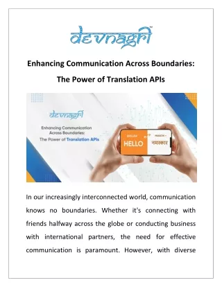 Enhancing Communication Across Boundaries: The Power of Translation APIs