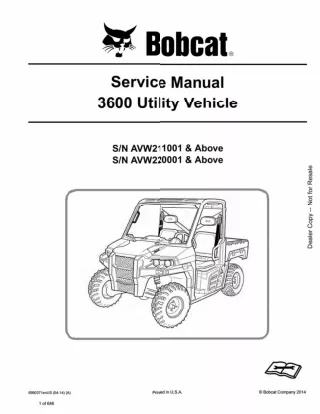 Bobcat 3600 Utility Vehicle Service Repair Manual SN AVW220001 AND Above