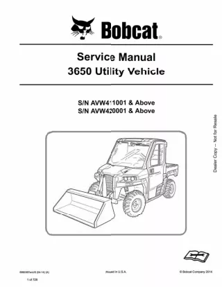 Bobcat 3650 Utility Vehicle Service Repair Manual SN AVW411001 AND Above