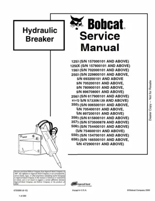 Bobcat 5060 Hydraulic Breaker Service Repair Manual SN 754400101 AND Above