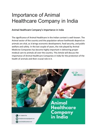 Importance of Animal Healthcare Company in India